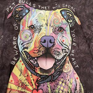 Pit Bulls Beware They Will Steal Your Heart Colorful Dog Tie Dye T-Shirt L EUC